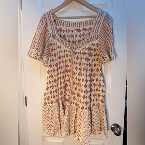 Free People Cream Dress with Brown Geometric Print